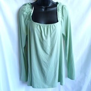 Anthropologie Doe & Rae NWT Mint Green Smocked Ruffled Sleeve Loose Blouse M